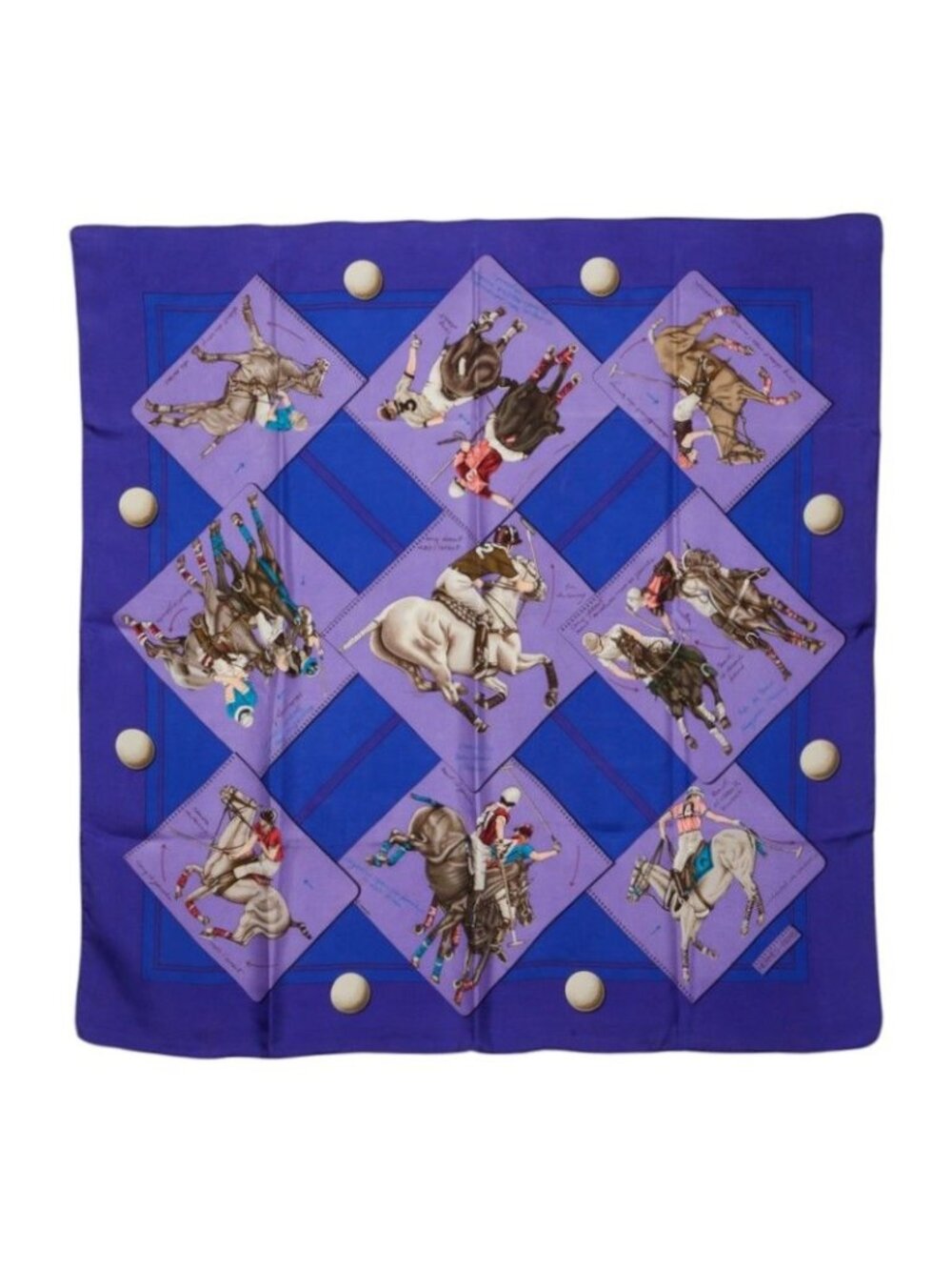 Hermes Carre 90 le Monde du Polo World Scarf Large Purple Multicolor Silk